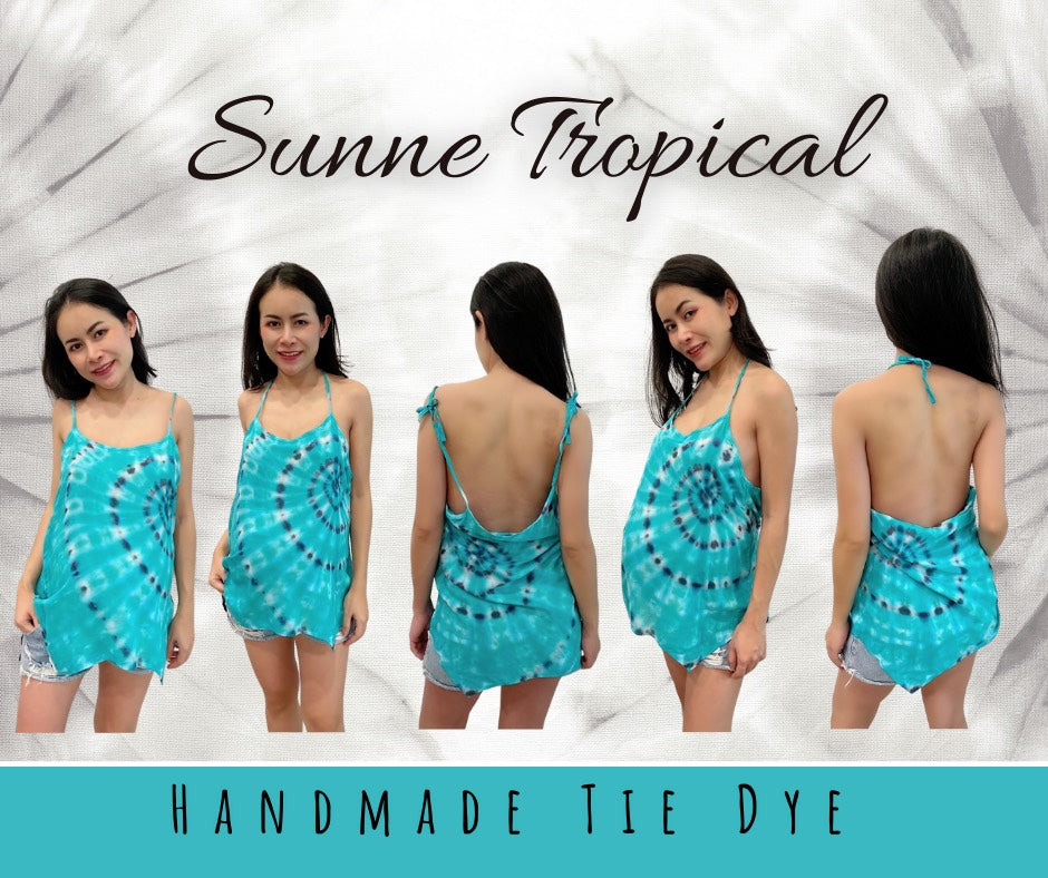 Cami Camisole Teen & Women, One Size Free Size Fit 0 to 8, Handmade Tie Dyed - Teal Turquoise
