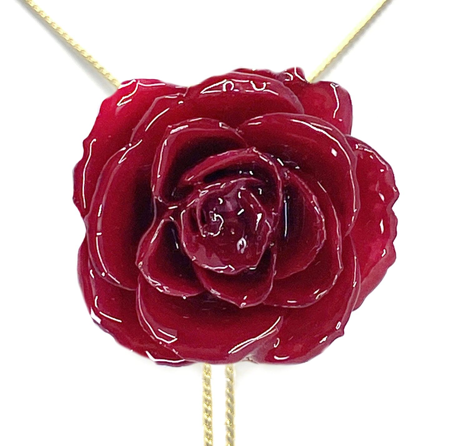 Mini Rose Mini 1.5-2.25 inch Pendant Necklace 18 inch Gold Plated 24K (Red)