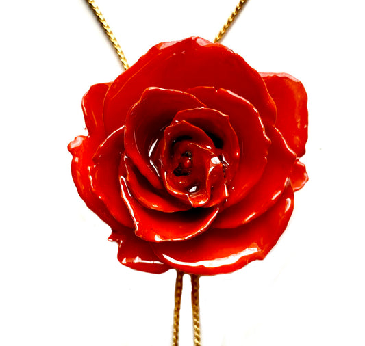 Mini Rose Mini 1.5-2.25 inch Pendant Necklace 18 inch Gold Plated 24K (Orange)
