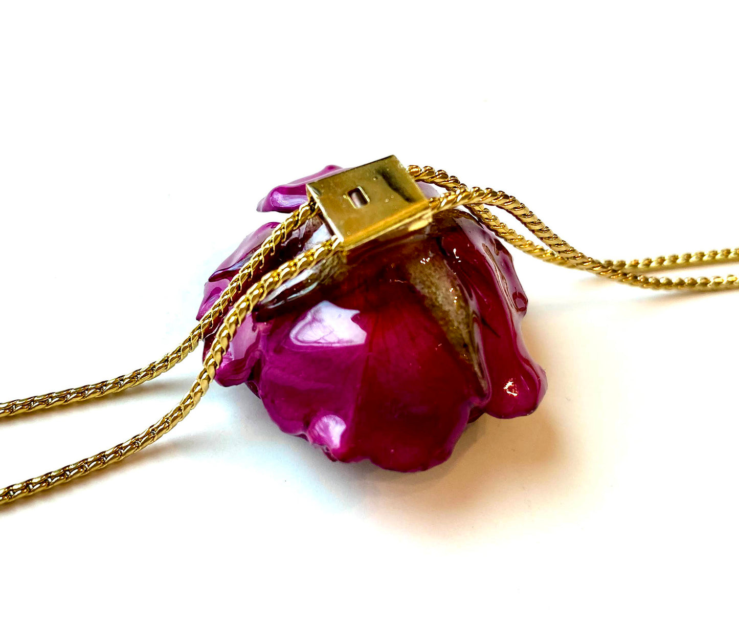 Mini Rose Mini 1.5-2.25 inch Pendant Necklace 18 inch Gold Plated 24K (Purple)