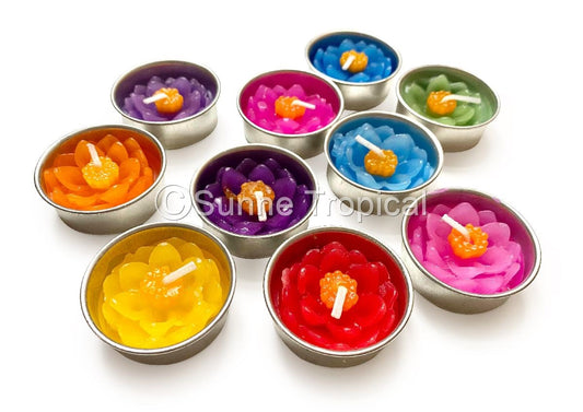 Lotus Flower Set of 10 Tealight Candles  (Multi-Color)