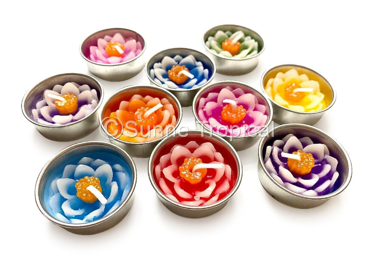 Lotus Flower Set of 10 Tealight Candles  (Green)