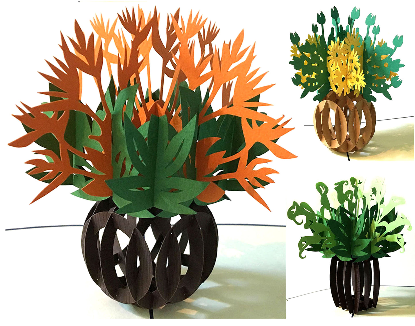 (3 Cards Pack) 3D Pop Up Flower Card 5.75 Inch Greeting Card - Bird Of Paradise Vase Set
