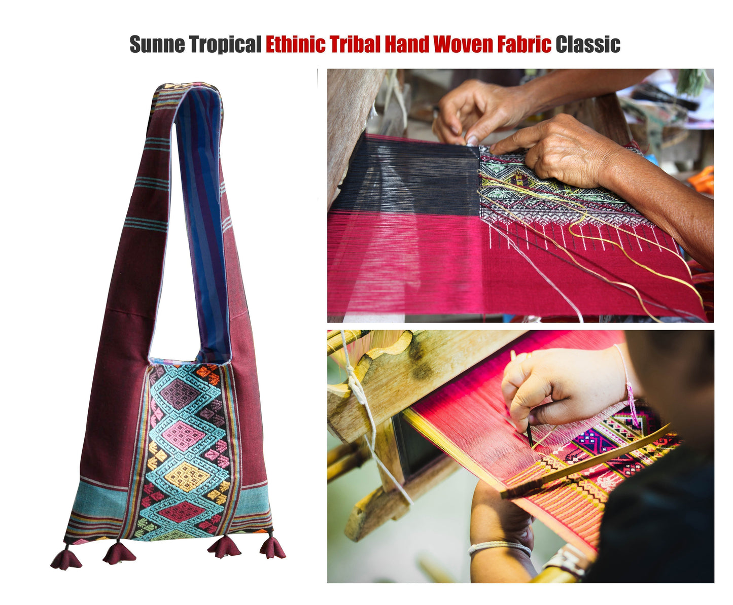 Handwoven Hand-dyed Handmade ETHNICS MINI shoulder bag tote bag Sunne Tropical - DARK PURPLE