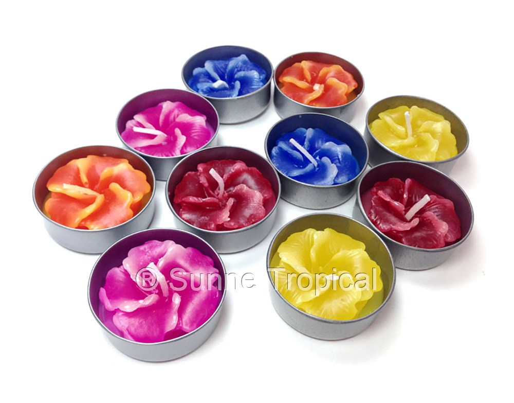 Hibiscus Hawaiian Flower Set of 10 Tealight Candles (Orange)
