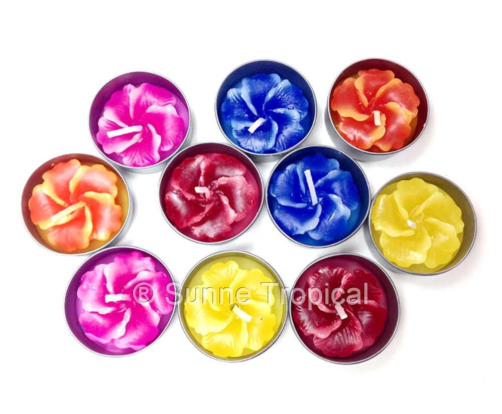 Hibiscus Hawaiian Flower Set of 10 Tealight Candles  (Multi-Color)