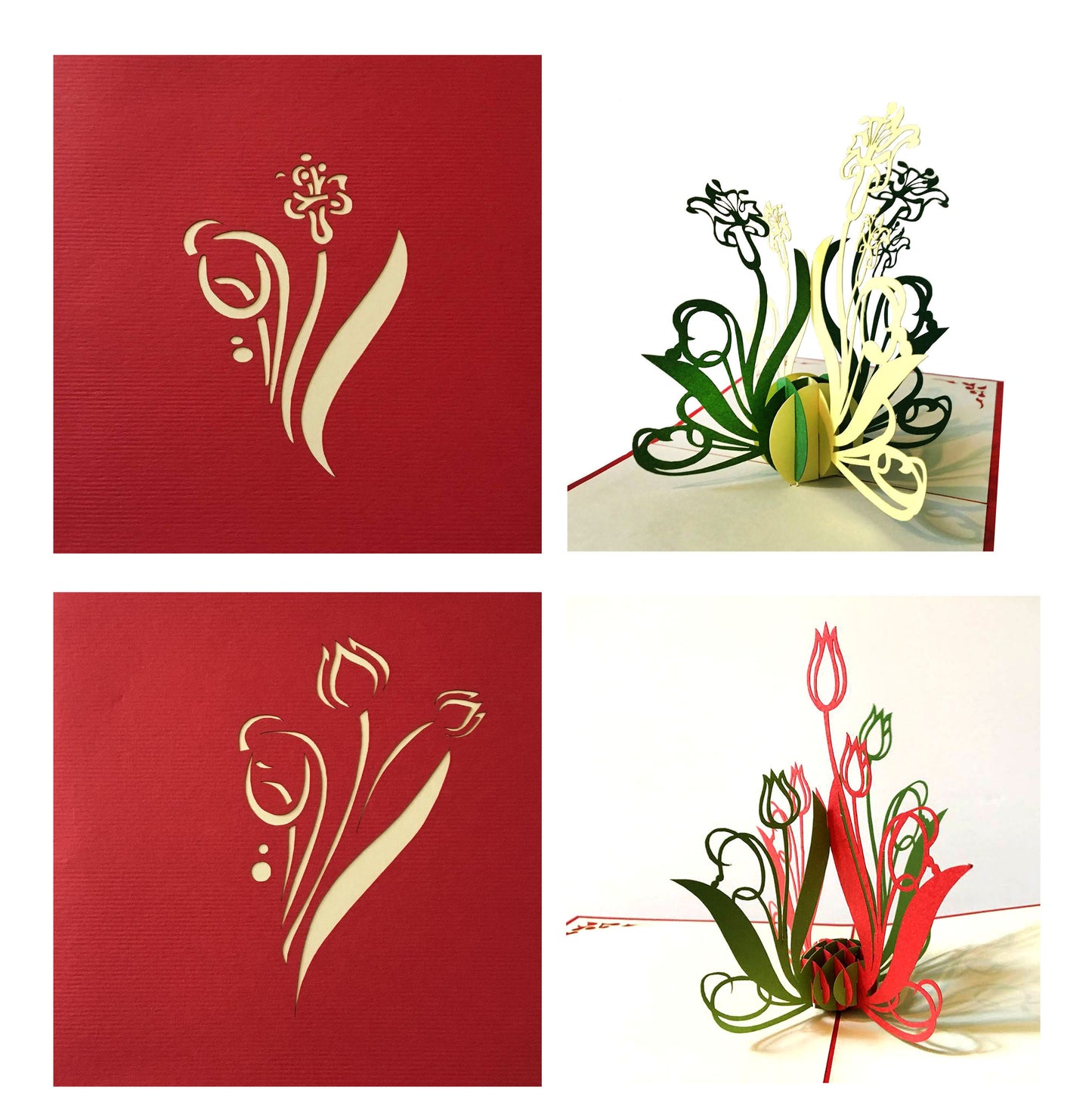 (4 Cards Pack) 3D Pop up Flower Card 4.75 inch – Tulip, Orchid Phalaenopsis, Bellflower