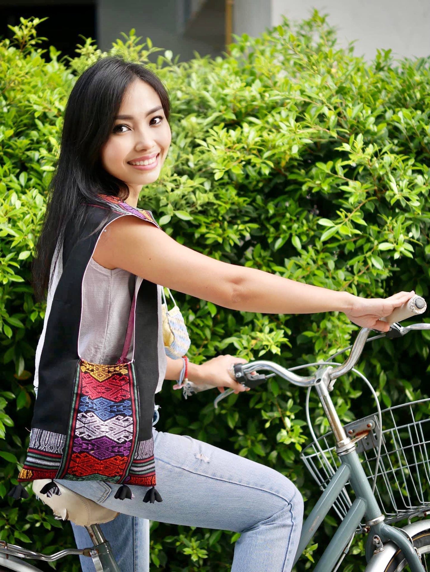 Handwoven Hand-dyed Handmade ETHNICS MINI shoulder bag tote bag Sunne Tropical - BLUE AQUA